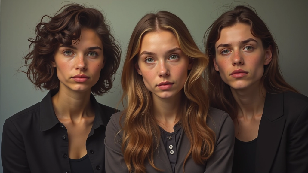 Group portrait showing multiple people arranged together with varied expressions and lighting