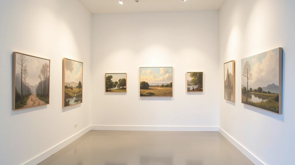 Gallery wall with framed portrait and landscape paintings