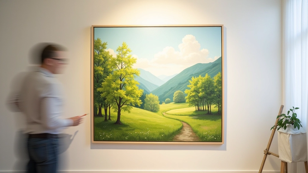 Seasonal landscape artwork showing spring or early summer scenery with green vegetation