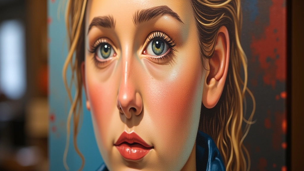 Detail of portrait showing careful layering and color mixing techniques in oil paint