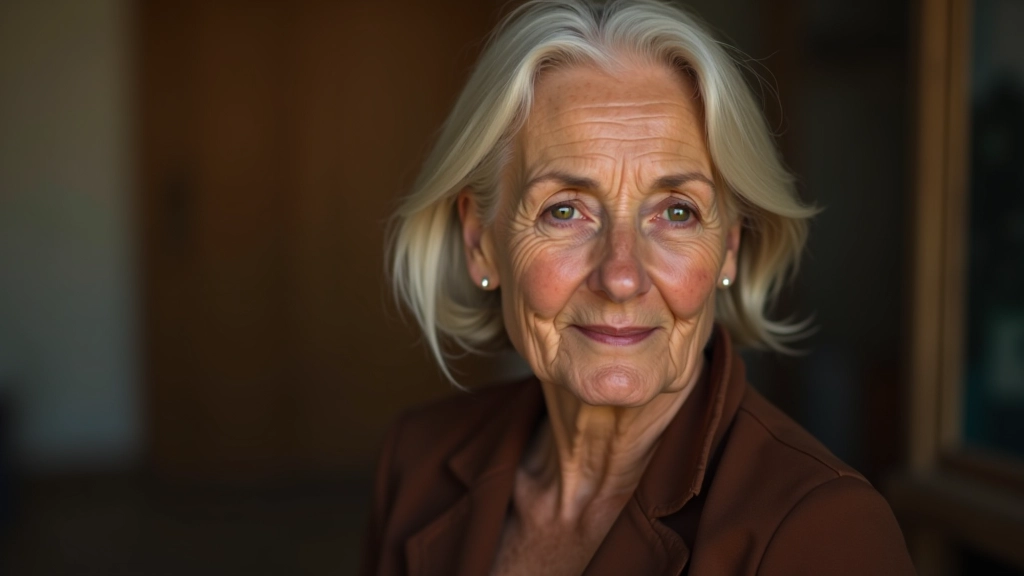 Finished portrait of elderly woman with kind expression and detailed facial features