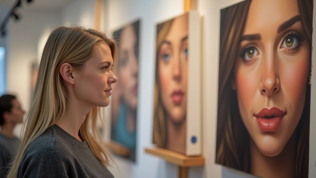 Portrait paintings showing diverse faces and expressions, various techniques from realistic to expressive styles